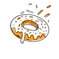 Donut with chocolate sprinkle of doodles on a white background