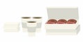 Donut and coffee delivery items set: donut boxes, coffee with place for logo Royalty Free Stock Photo