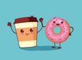 Donut and coffee characters icon
