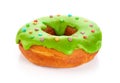 Donut with colored glaze, isolated on white background.