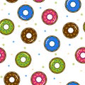 Donut colorful seamless pattern with icing on white background