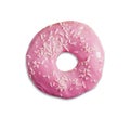 Donut with colorful sprinkles isolated on white background. Top view Royalty Free Stock Photo