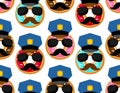 Donut cop pattern seamless. Donut police officer background. vector texture