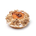 Donut with cream and hazelnut core. View from a forty-five degree angle. Isolated image Royalty Free Stock Photo