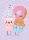 Donut cupcake and soda kawaii food cartoon character design