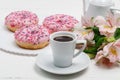 Donut donuts icing sprinkles on doughnuts pink bright sugar strands Royalty Free Stock Photo