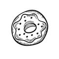 Donut doodle. Hand drawn sketch delicious dessert.