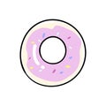 Donut in doodle style isolated on white background. Glazed delicious doughnut picture for t shirt print. Vector illustration