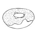 Donut doodles. Hand drawn vector illustration. Donut isolated on white background. Line art