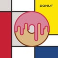 Donut with dripping glaze. Modern style art with rectangular colour blocks.