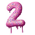 Donut font, tasty digits alphabets. Isolated objects on a white background