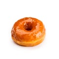 Donut glazed with caramel, isolated on white background. Viewing forty-five degrees