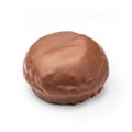 Donut glazed with milk chocolate. View from a forty-five degree angle. Isolated image