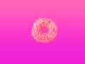 Donut glazed with pink strawberry icing sugar sprinkles floating in air on gradient neon purple violet background. Creative food