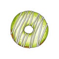 Donut with green glaze. Hand drawn marker illustration.