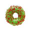 Donut in green glaze with red sprinkles isolated over white background with clipping path Royalty Free Stock Photo