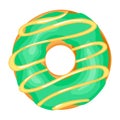 Donut with green glaze, sugar frosting pastry