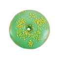 Donut with green glaze and yellow sprinkles isolated Royalty Free Stock Photo