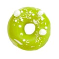 Donut with green glossy mirror glaze isolated on white