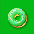 Donut icing green upper latters - O Font of donuts. Bakery sweet alphabet. Donut alphabet latter O isolated on green Royalty Free Stock Photo