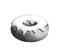 Donut with icing illustration old lithography style hand drawn