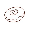 Donut with icing in line art style. Simple cupcake icon for logo, bakery and cafe menu. Vector illustration isolated on