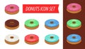 Donut icon Set isolated on white background Royalty Free Stock Photo