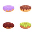 Donut icons set cartoon vector. Glazed colorful sweet donut