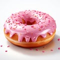 Donut isolated on a white background. Cute, colorful and glossy donuts with pink glaze and multicolored powder Royalty Free Stock Photo