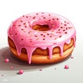 Donut isolated on a white background. Cute, colorful and glossy donuts with pink glaze and multicolored powder Royalty Free Stock Photo