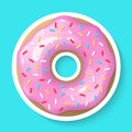 Donut isolated on a white background. Cute, colorful and glossy donuts with pink glaze and multicolored powder. Simple modern Royalty Free Stock Photo