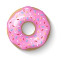 Donut isolated on a white background. Cute, colorful and glossy donuts with pink glaze and multicolored powder. Simple modern Royalty Free Stock Photo