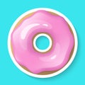 Donut isolated on a white background. Cute, colorful and glossy donuts with pink glaze and powder. Realistic sticker. Icon or logo Royalty Free Stock Photo