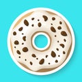 Donut isolated on a white background. Cute, colorful and glossy donuts with white vanilla glaze and chocolate powder. Realistic