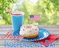 Donut with juice and american flag decoration