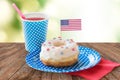 Donut with juice and american flag decoration