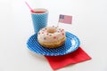 Donut with juice and american flag decoration