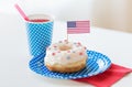 Donut with juice and american flag decoration