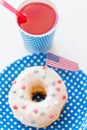 Donut with juice and american flag decoration