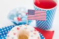 Donut with juice and candies on independence day Royalty Free Stock Photo