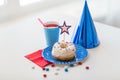 Donut with juice and candies on independence day Royalty Free Stock Photo