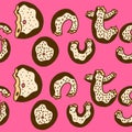 Donut lettering seamless pattern in cartoon flat style