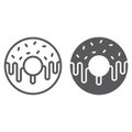 Donut line and glyph icon, sweet and tasty