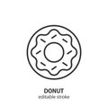 Donut line icon. Bakery outline vector symbol. Editable stroke