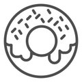 Donut line icon. Doughnut, small sweet fried cake with cream symbol, outline style pictogram on white background. Bakery Royalty Free Stock Photo