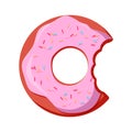 Donut with a mouth bite isolated on white background. illustration in flat style