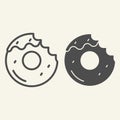 Donut with a mouth bite line and glyph icon. Bitten donut vector illustration isolated on white. Dessert outline style Royalty Free Stock Photo