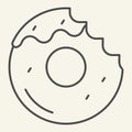 Donut with a mouth bite thin line icon. Bitten donut vector illustration isolated on white. Dessert outline style design Royalty Free Stock Photo