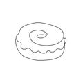 Donut one line art. Continuous line drawing of bun, cake, muffin.