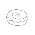 Donut one line art. Continuous line drawing of bun, cake, muffin